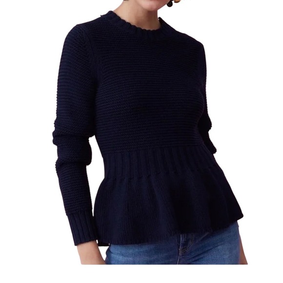 La Vie Rebecca Taylor Sweaters - La Vie‎ Rebecca Taylor Navy Blue Peplum Knit Sweater Top Button Detail